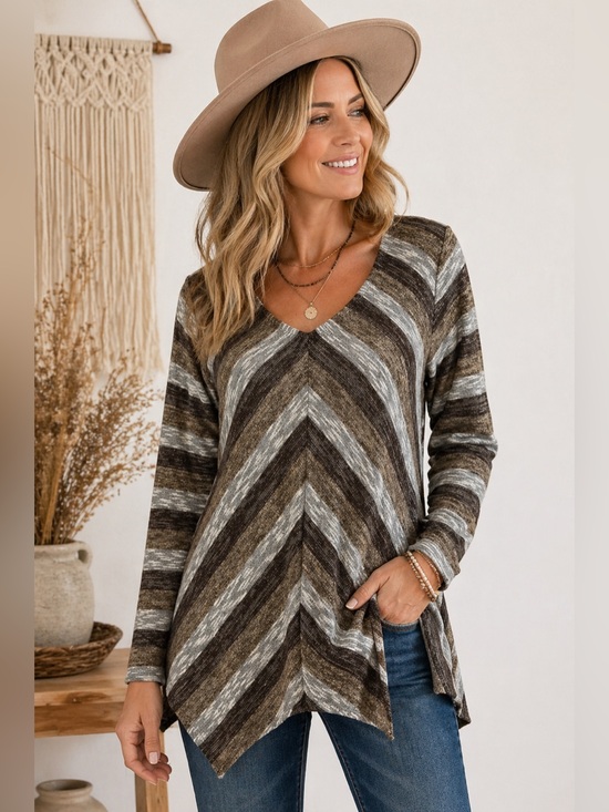 Knox Rose Tops - Knox Rose‎ ✨ Cozy Chevron Tunic – Effortless Boho Vibes ✨